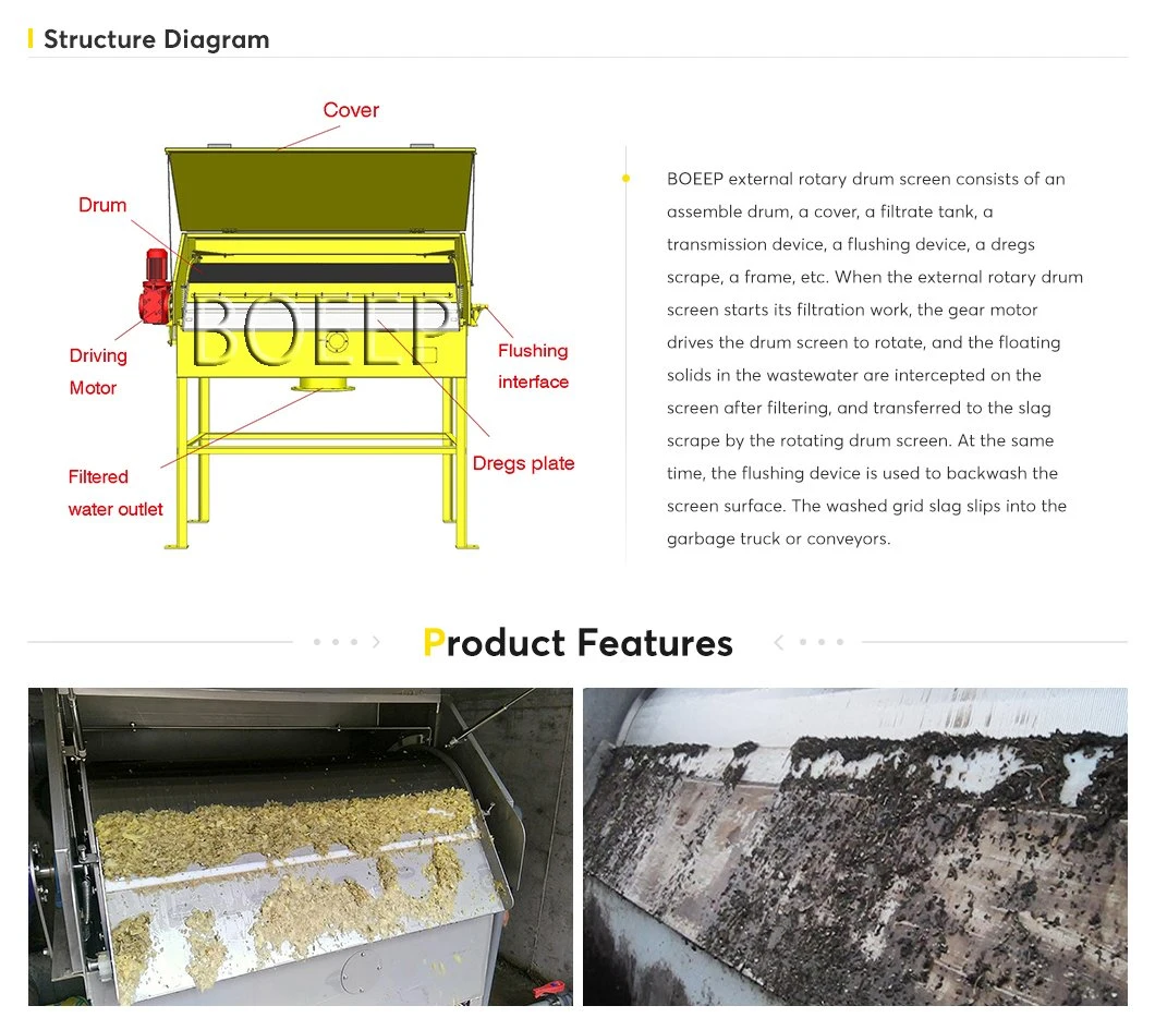 External Rotary Drum Filter Fine Screen for Wastewater Treatment Equipment